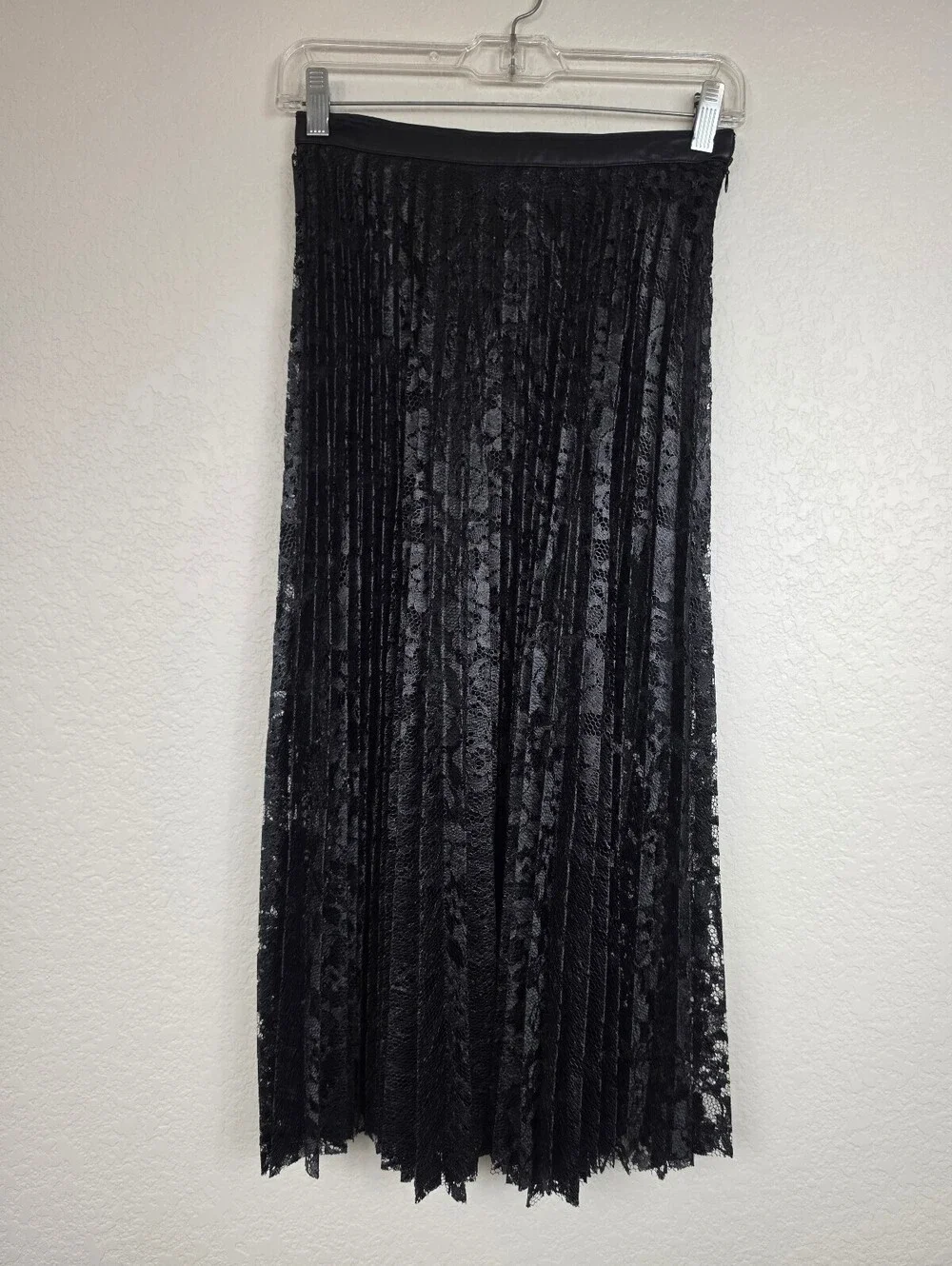 Free People Black Lace Pleated Midi Skirt